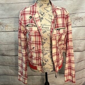 Nick and Mo Cropped Jacket Plaid Zipper Front Pockets Lined Size Medium